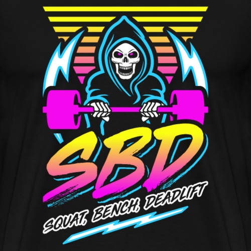 SBD Squat Bench Deadlift (Gym Reaper) Retro Neon - Men's Premium T-Shirt