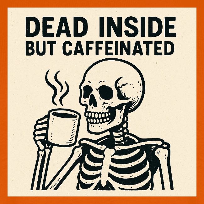 Skeleton Sipping Coffee