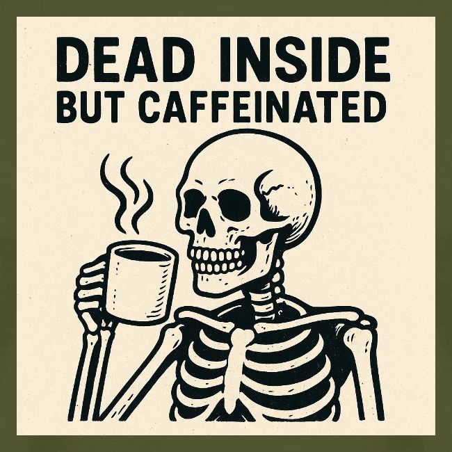Skeleton Sipping Coffee