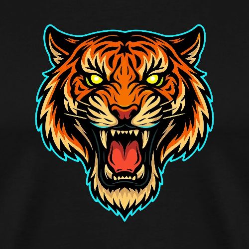 Neon Tiger Head Graphic Tee - Men's Premium T-Shirt