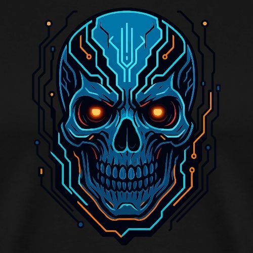Cyber Skull Tech Circuit Shirt - Men's Premium T-Shirt