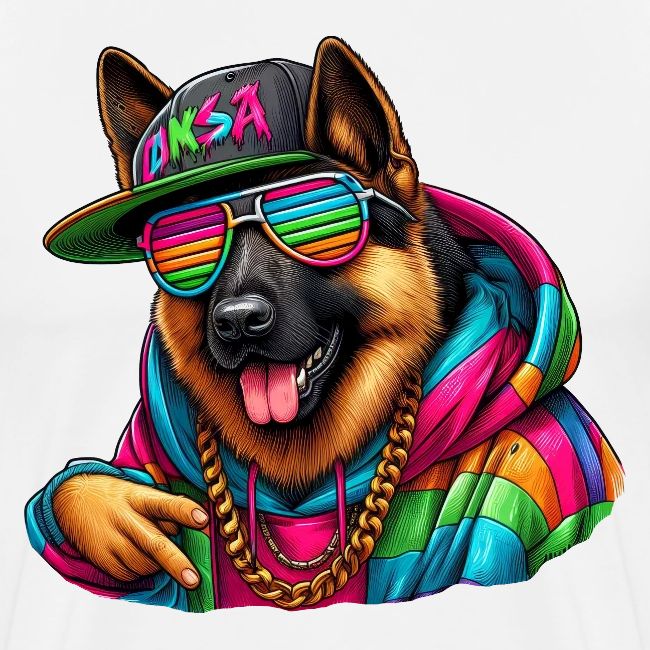 German Shepherd Wearing Rainbow Sunglasses
