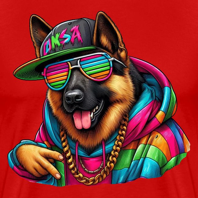 German Shepherd Wearing Rainbow Sunglasses