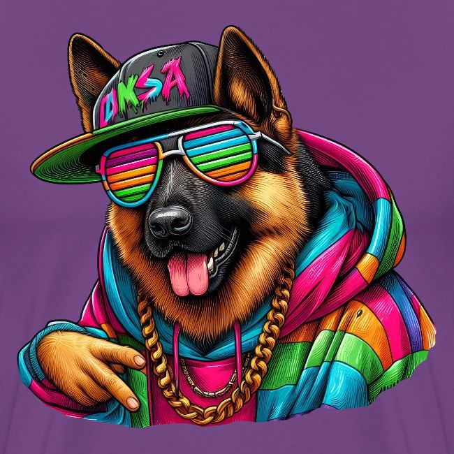 German Shepherd Wearing Rainbow Sunglasses