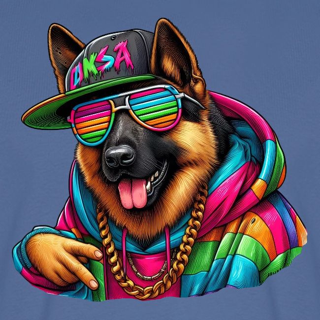 German Shepherd Wearing Rainbow Sunglasses