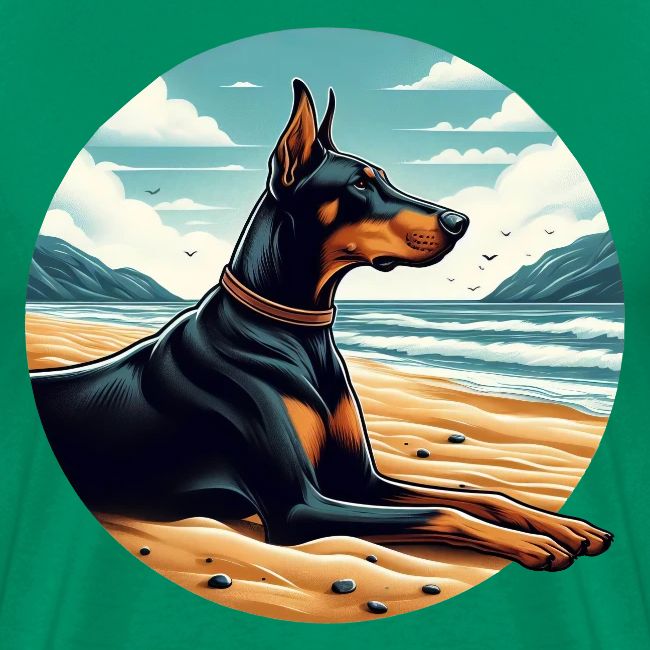 Doberman Laying on the Beach