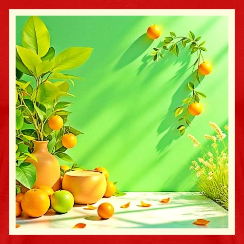 Vibrant Orange Green Still Life Design - Men's Premium T-Shirt