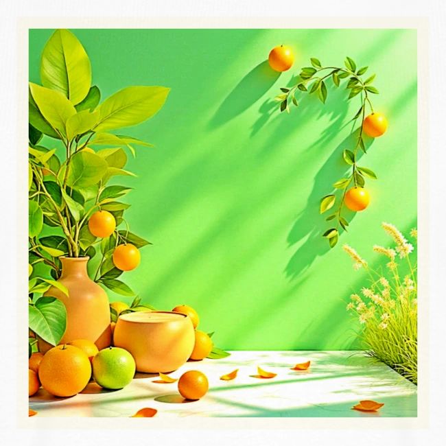 Vibrant Orange Green Still Life Design
