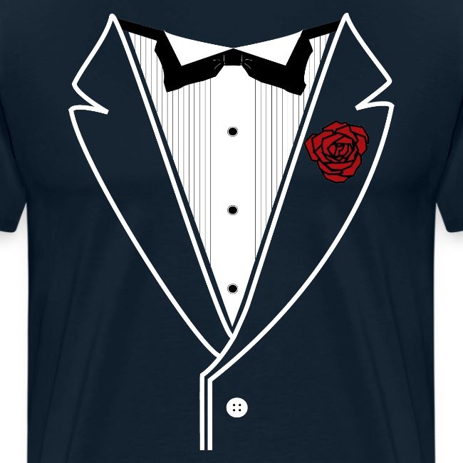 Tuxedo Shirt With Black Bowtie And Red Rose
