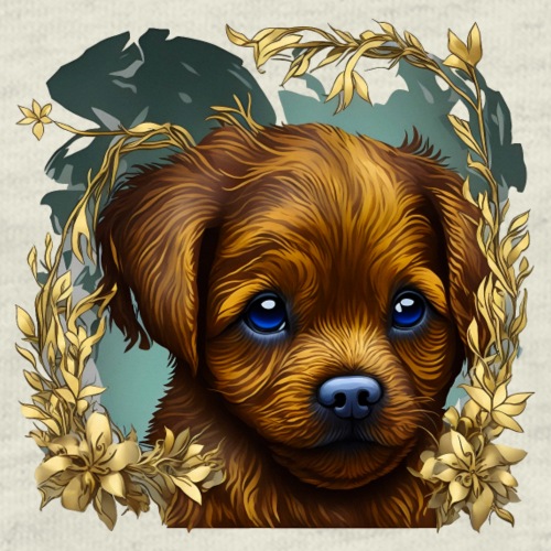 Golden Retriever Puppy With Flowers Sticker Art - Men's Premium T-Shirt