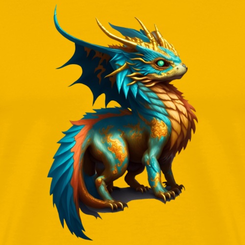 Golden Blue Baby Dragon Sticker Art by Xzendor7 - Men's Premium T-Shirt