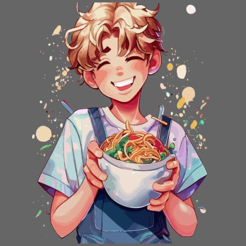 Adorable Aussie Boy Eating Ramen Noodles - Men's Premium T-Shirt
