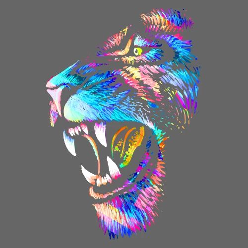 Colorful Lion Head Portrait Drawing - Roaring Lion - Men's Premium T-Shirt