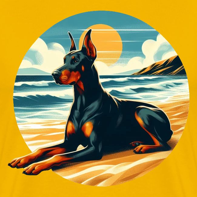 Doberman On The Beach