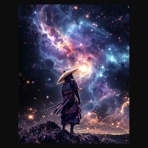 Samurai looking into the Cosmos - Men's Premium T-Shirt