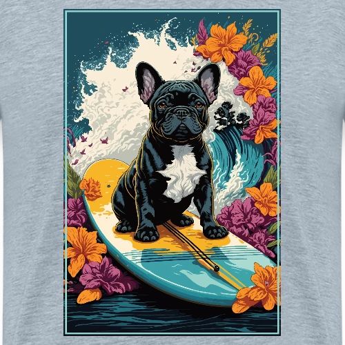 French Bulldog Surfing A Flower Wave - Men's Premium T-Shirt