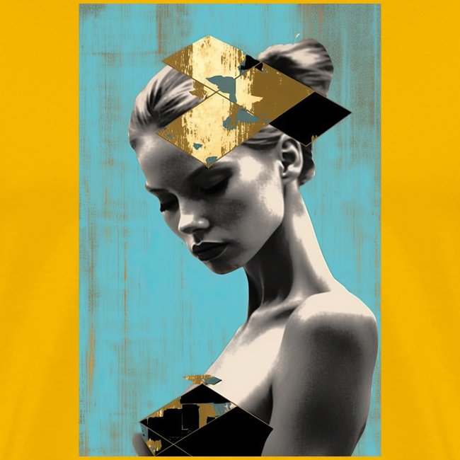 Gold on Turquoise - Minimalist Portrait of a Woman