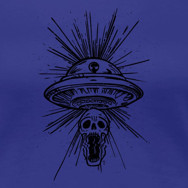 Warped Skull UFO Abduction - Black Ink