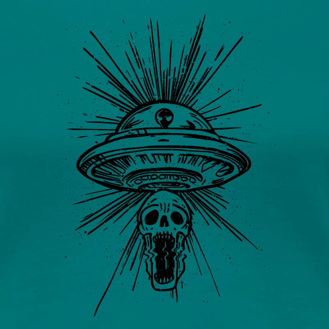 Warped Skull UFO Abduction - Black Ink