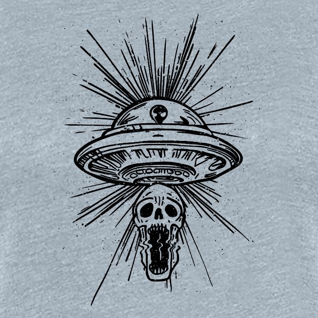 Warped Skull UFO Abduction - Black Ink