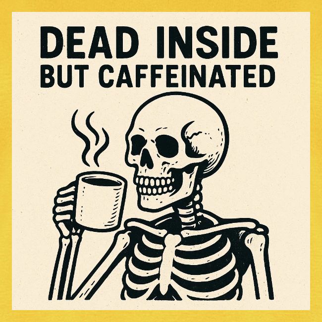 Skeleton Sipping Coffee
