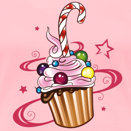 Colorful Muffin with sweets and candy cane. - Women's Premium T-Shirt
