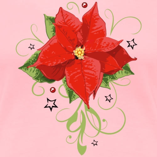 Red Poinsettia with leaves. Christmas Flower. - Women's Premium T-Shirt
