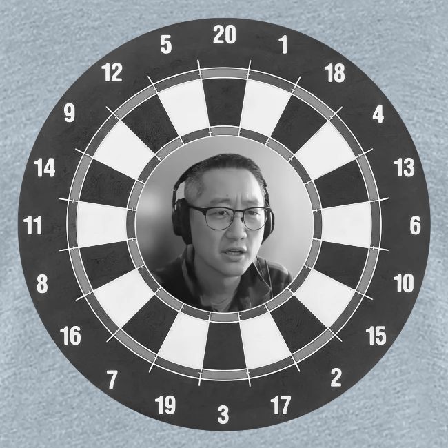 Producer Jay on Dartboard with Fusco Show back