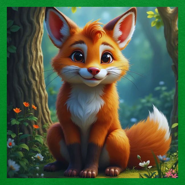 Magical fantasy fox in enchanted forest scene