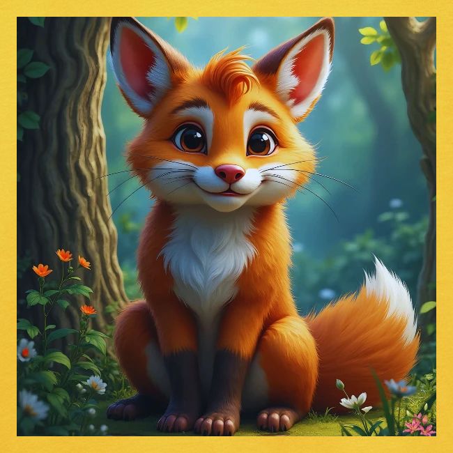 Magical fantasy fox in enchanted forest scene