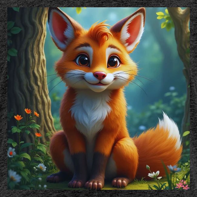 Magical fantasy fox in enchanted forest scene