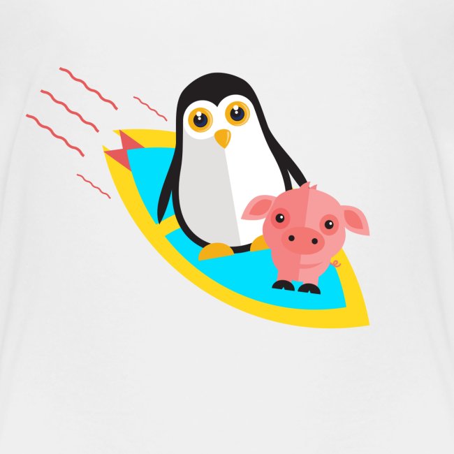 Surfing pinguin and pig