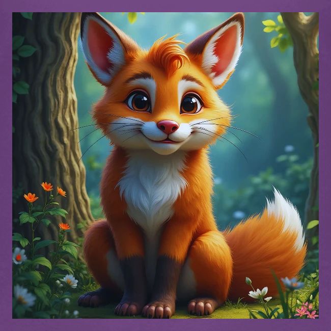 Magical fantasy fox in enchanted forest scene