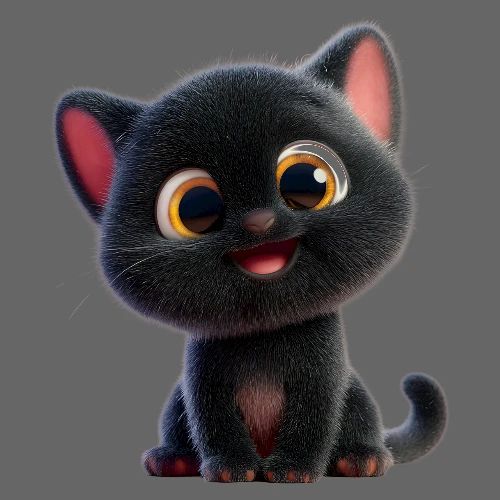 Adorable 3D Black Kitten with Big Eyes - Kids' Premium T-Shirt
