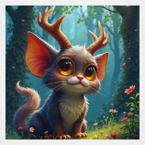 Magical Forest Creature with Deer Horns - Kids' Premium T-Shirt
