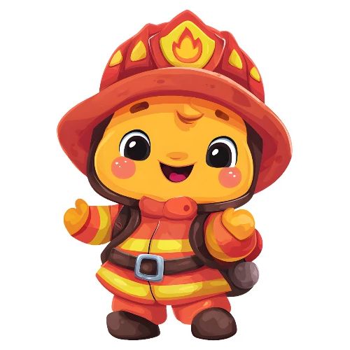 Cute Cartoon Firefighter in Red and Yellow Suit - Kids' Premium T-Shirt