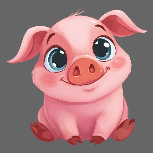 Adorable Cartoon Baby Pig Sitting with Big Eyes - Kids' Premium T-Shirt