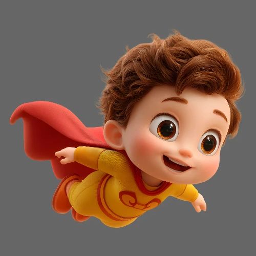 Flying Cartoon Superhero Boy in Yellow Suit - Kids' Premium T-Shirt