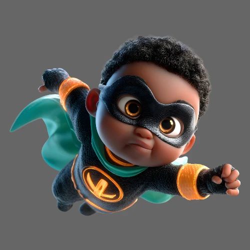 Brave Cartoon Superhero Boy in Green Cape