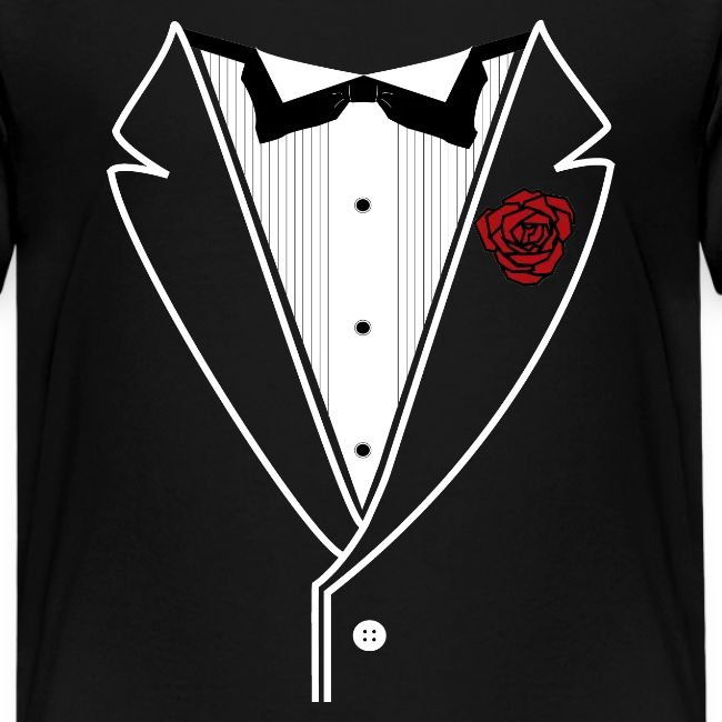 Tuxedo Shirt With Black Bowtie And Red Rose