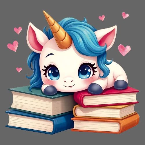 Cute white unicorn with books and pink hearts - Kids' Premium T-Shirt
