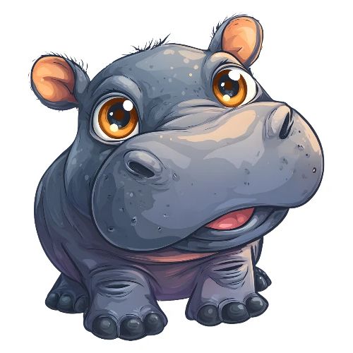 Cute Cartoon Baby Hippo with Big Innocent Eyes - Kids' Premium T-Shirt