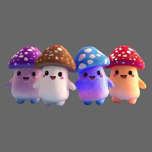 Colorful Cartoon Mushroom Quartet