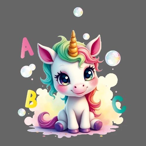 Cute unicorn with soap bubbles and ABC letters - Kids' Premium T-Shirt