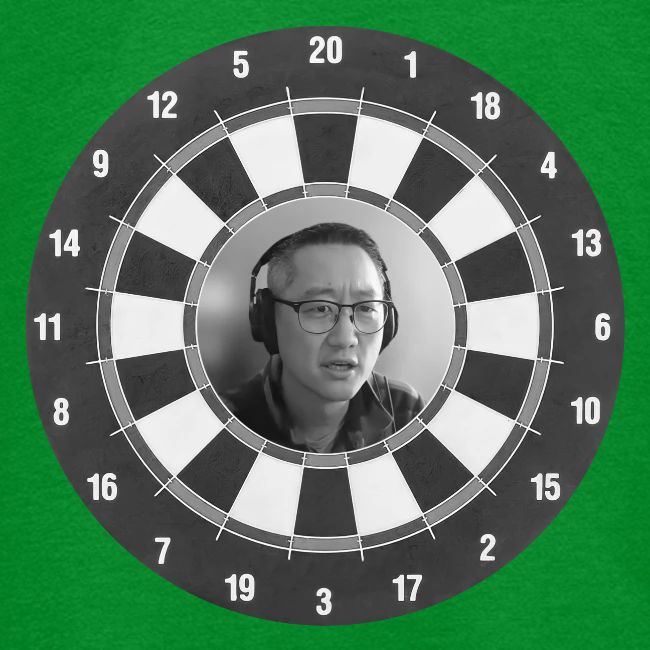 Producer Jay on Dartboard with Fusco Show back