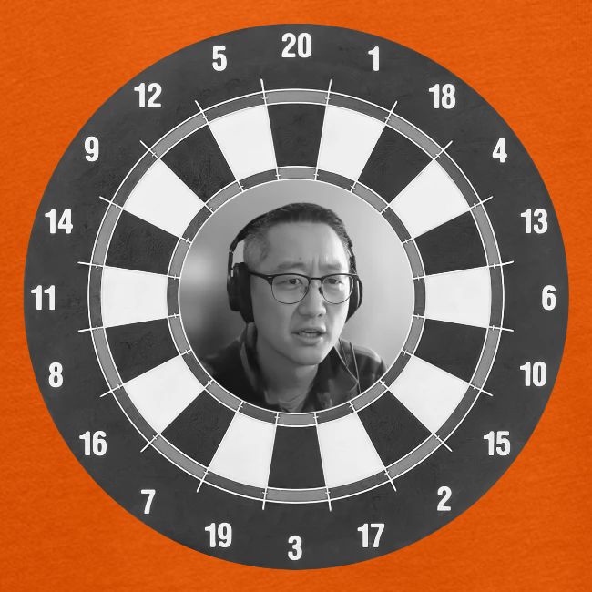 Producer Jay on Dartboard with Fusco Show back