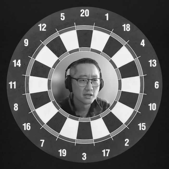 Producer Jay on Dartboard with Fusco Show back