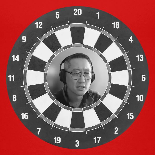 Producer Jay on Dartboard with Fusco Show back