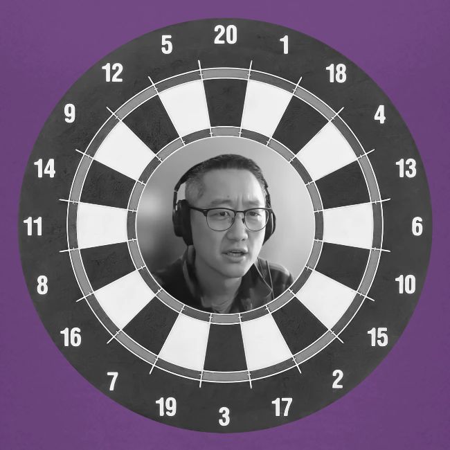 Producer Jay on Dartboard with Fusco Show back