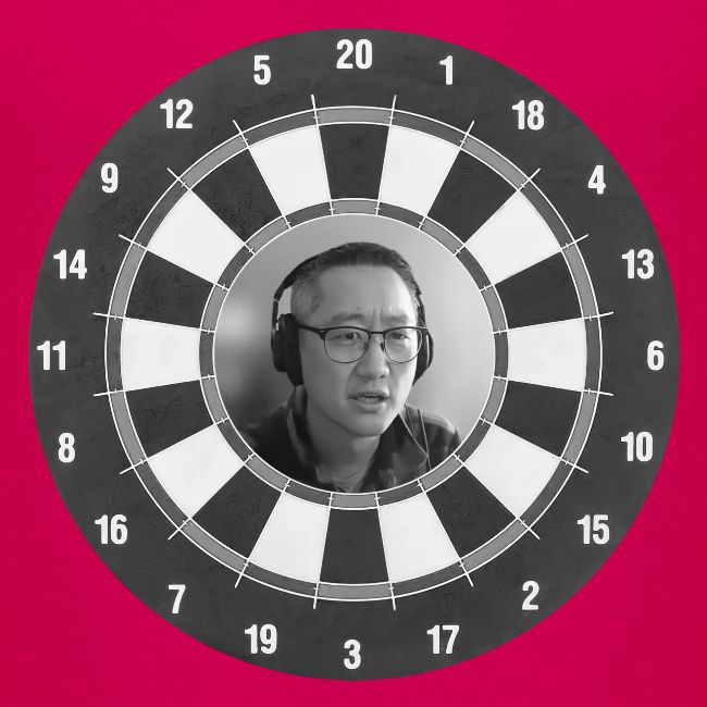 Producer Jay on Dartboard with Fusco Show back